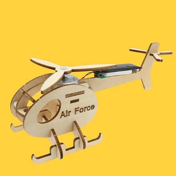 WOODEN STEM MODEL AIRPLANE & HELICOPTER, 3D PUZZLE CRAFT KIT FOR ADULTS AND KIDS, DIY WOODEN SOLAR HELICOPTER KIT, EDUCATIONAL STEM MODEL KITS, WOODE N CONSTRUCTION KITS FOR ADULTS TO BUILD - Image 1